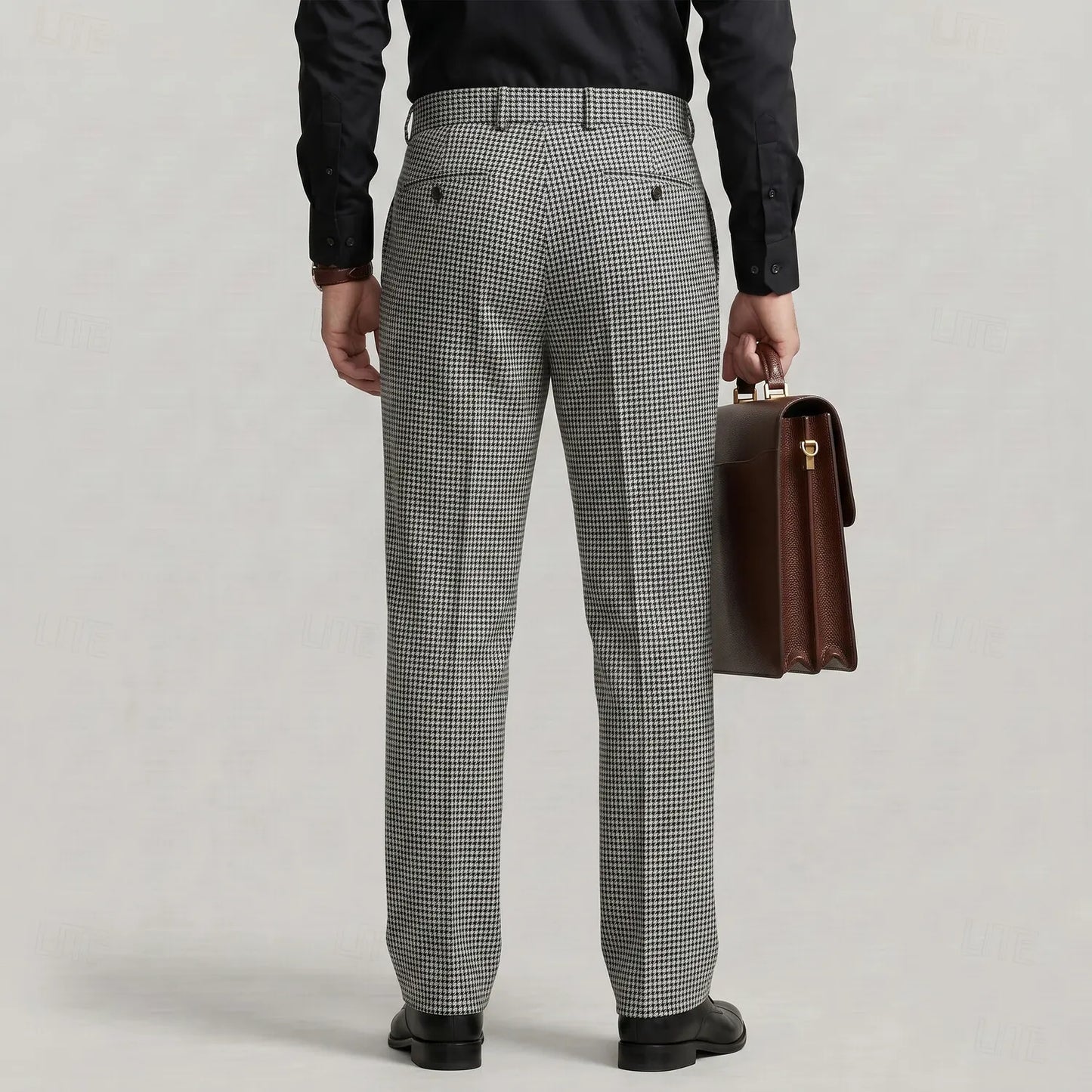 Men's Business Casual Houndstooth Pattern High Waist Asymmetrical Overlap Suit Pants