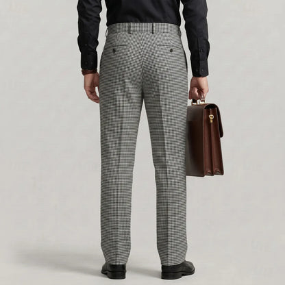Men's Business Casual Houndstooth Pattern High Waist Asymmetrical Overlap Suit Pants