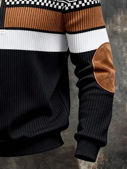 Men's Retro Color Block Print Zipper Sweatshirt