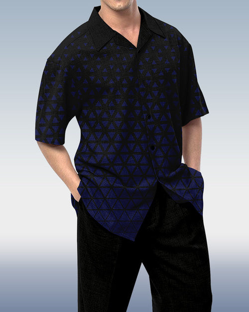 Suitmens Men's Geometric Print Short Sleeve Shirt Walking Set 499