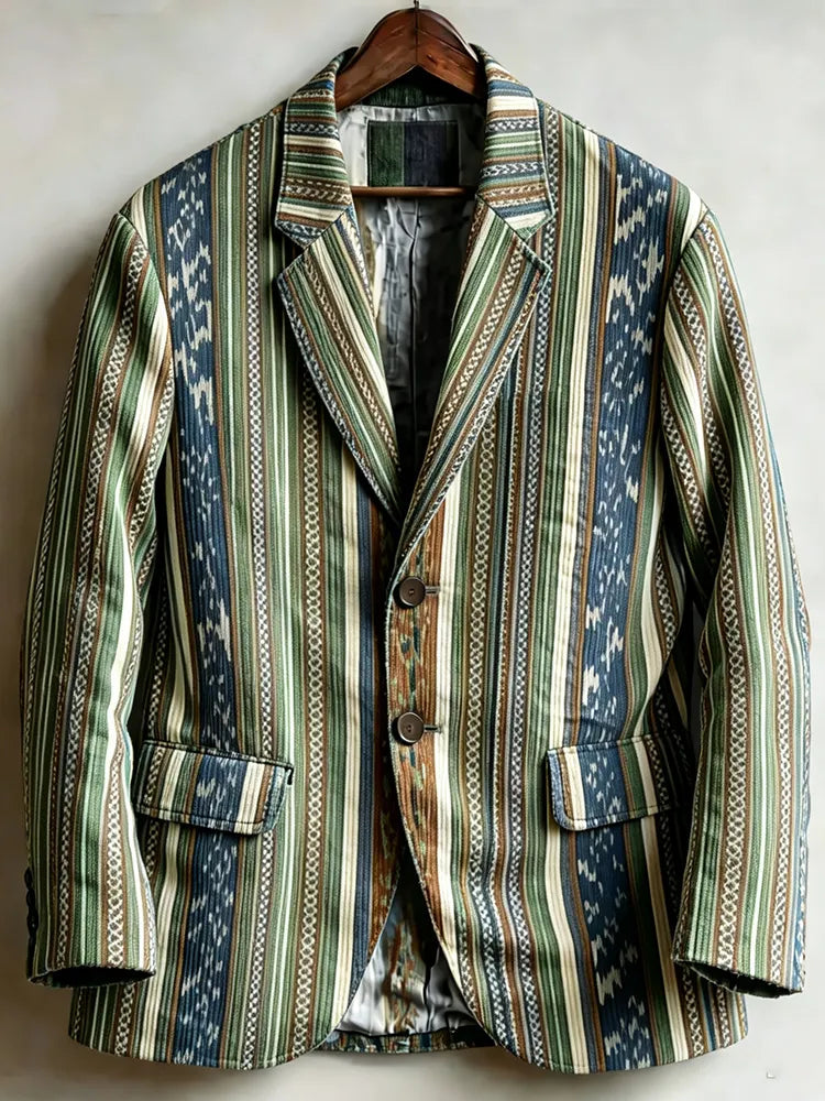Men's Ethnic Style Retro Striped Print Casual Blazer