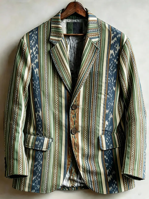 Men's Ethnic Style Retro Striped Print Casual Blazer