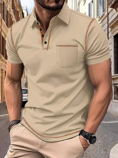 Men's Stylish Casual Polo Shirt With Contrasting Color Thread Design (With Pockets)