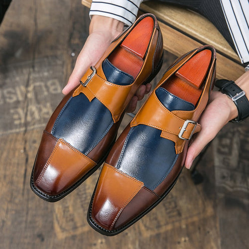 Men'S Patchwork Retro Punk Casual Single Monk Shoes