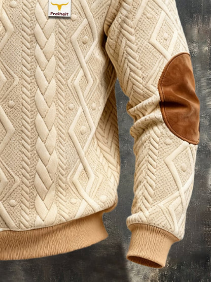 Men's Retro Jacquard Textured Patchwork Comfortable Color-Blocked Zip-Up Sweatshirt