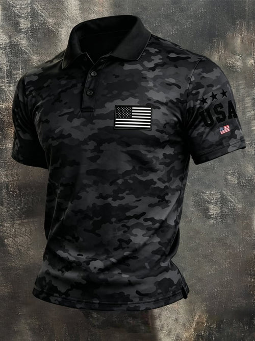 Men's Retro Patriot Color Block Polo Collar Short Sleeve