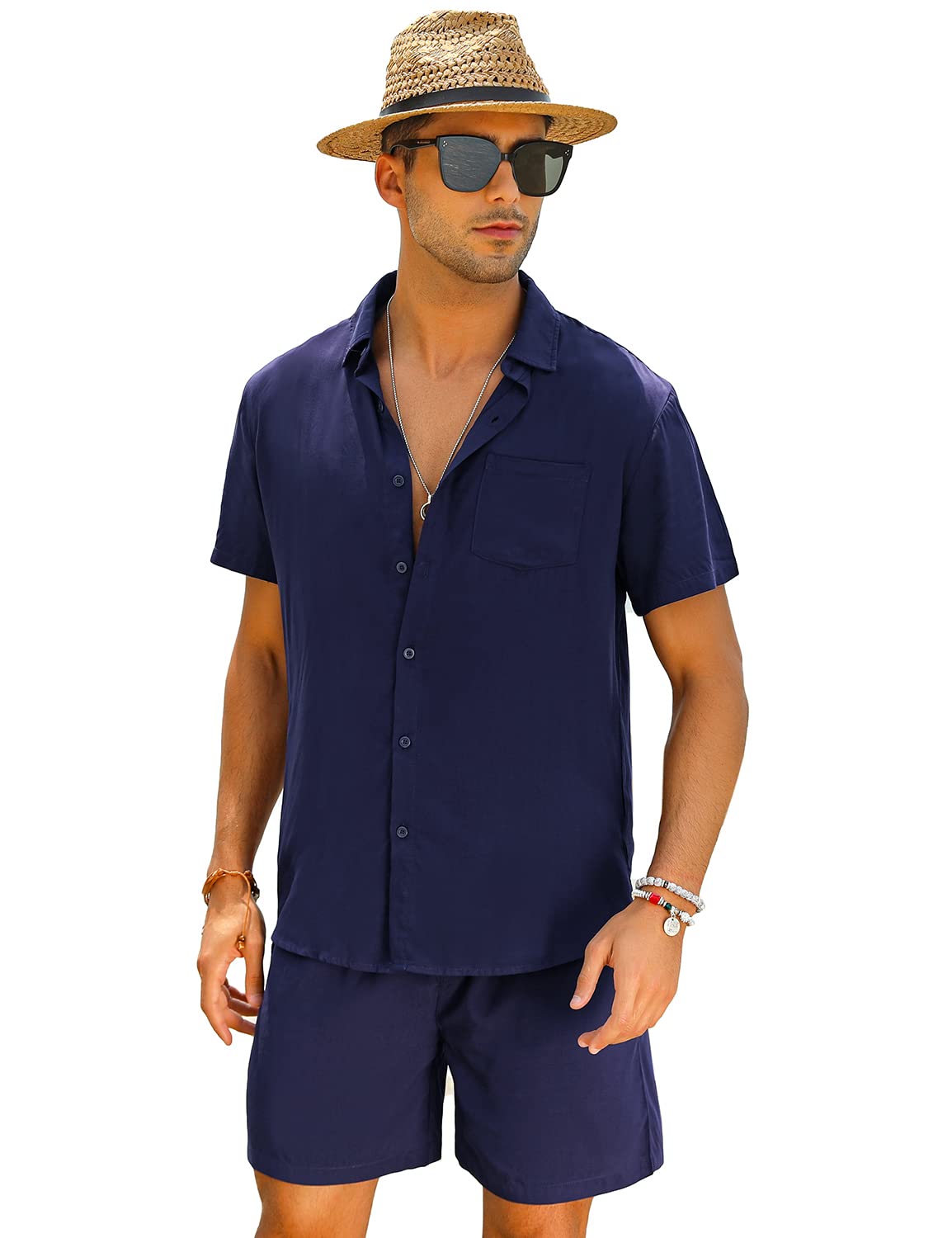 Casual Men's Apricot Vacation Style Shirt & Shorts Set
