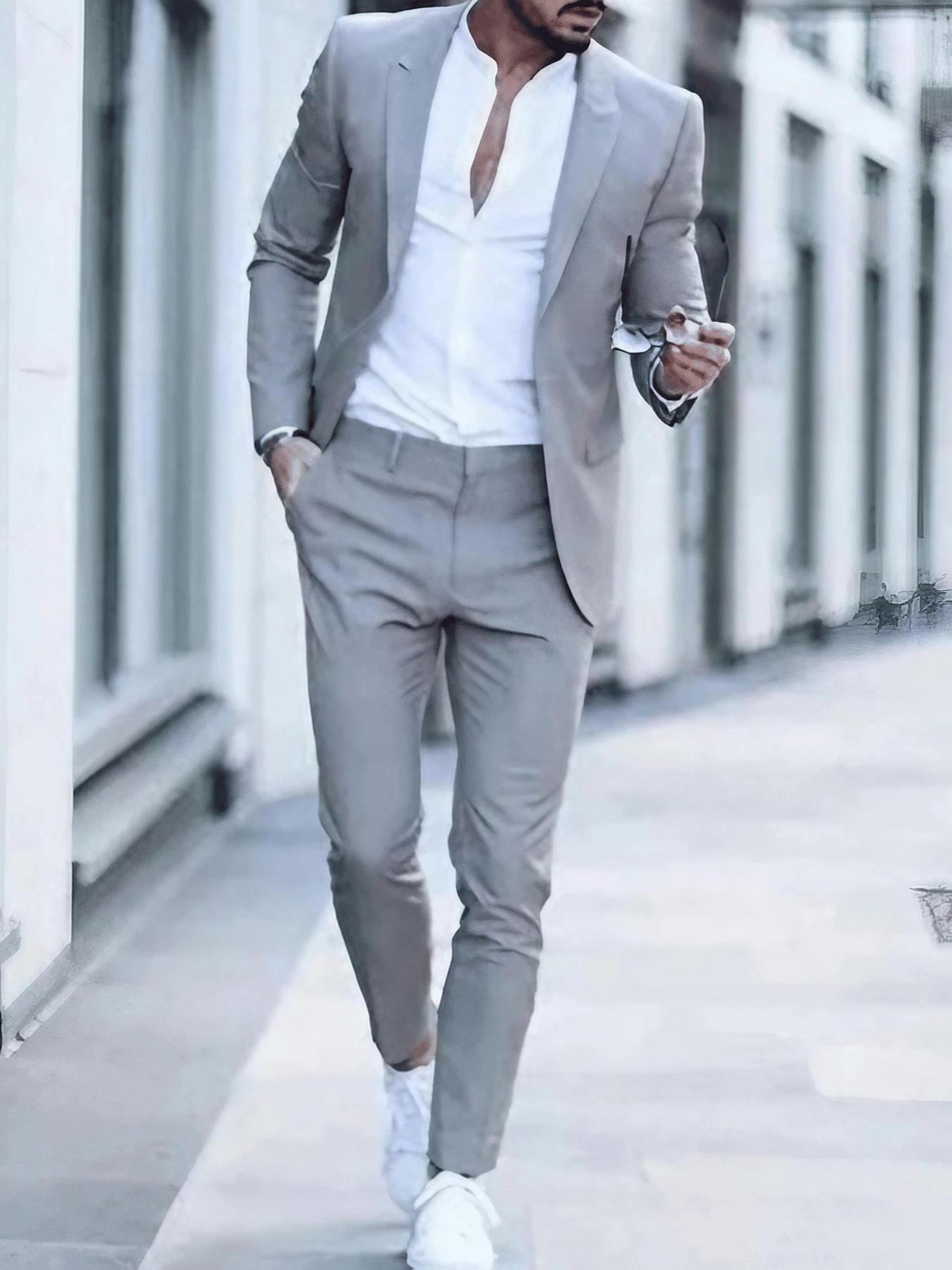 Men's Business Single-Breasted Solid Color Two-Piece Suit