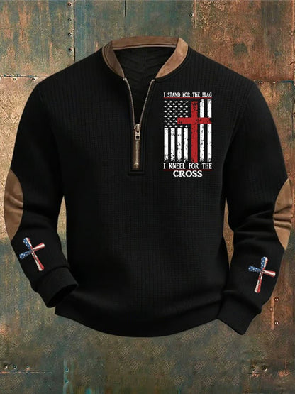 Men's I Stand For The Flag I Kneel for The Cross Faith Print Sweatshirt