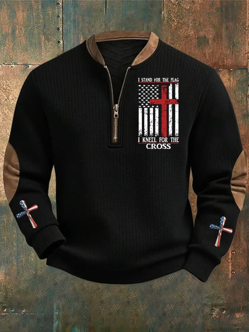 Men's I Stand For The Flag I Kneel for The Cross Faith Print Sweatshirt