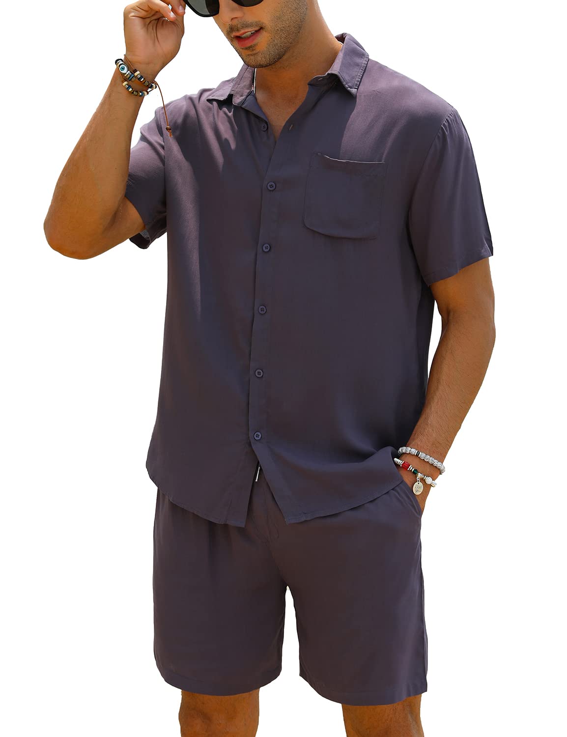 Casual Men's Apricot Vacation Style Shirt & Shorts Set