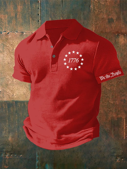 Men's 1776 We The People Print Waffle Polo Shirt
