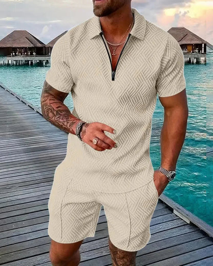 Suitmens Men's Daily Casual Collar Zipper Polo Shirt Set 216