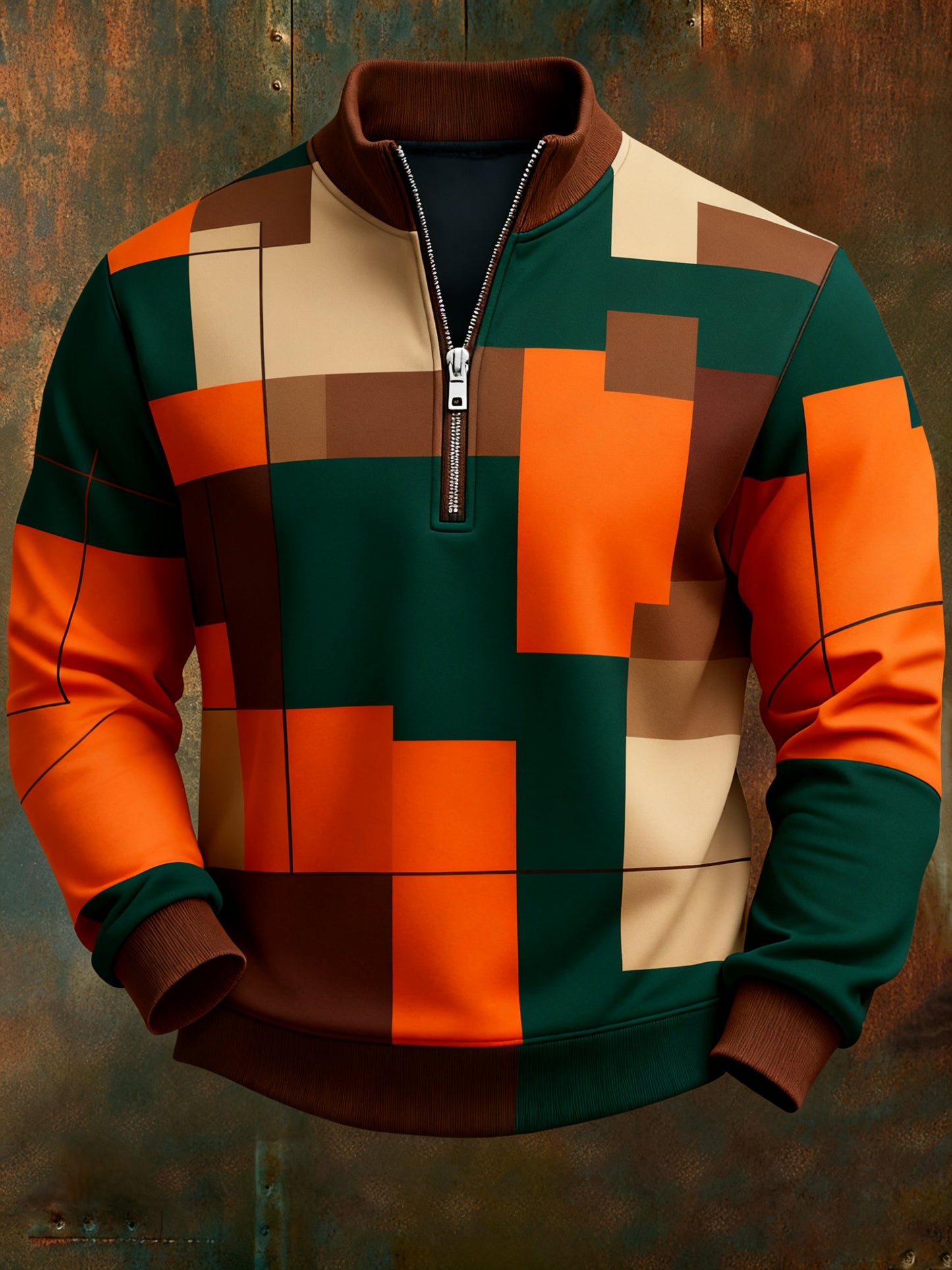 Men's Casual Geometric Color Block Print Sweatshirt