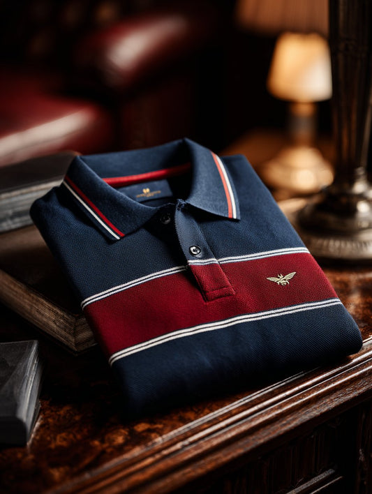 Men's Striped Business Casual Short Sleeve Polo Shirt