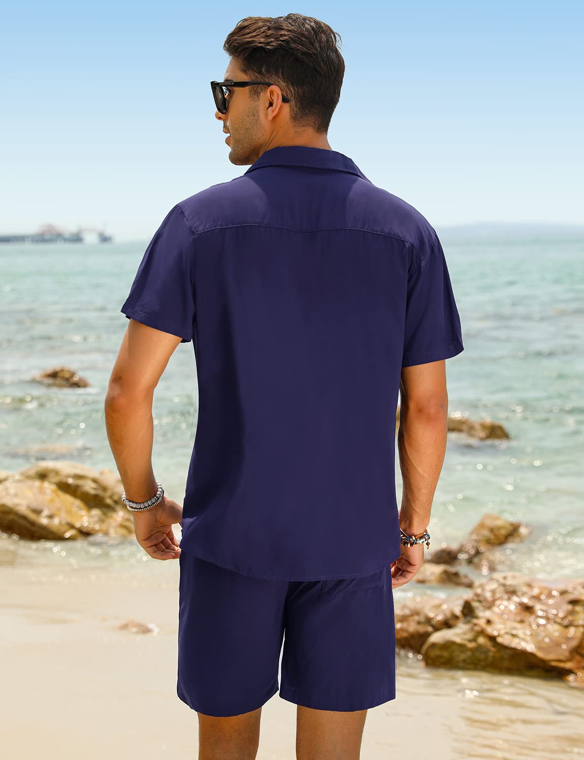 Casual Men's Apricot Vacation Style Shirt & Shorts Set