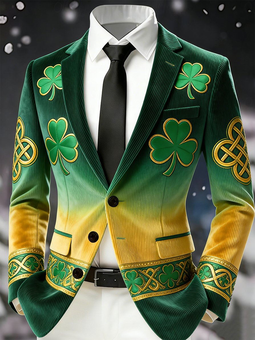 Men's Vintage Lucky St. Patrick's Day Party Corduroy Suit Jacket