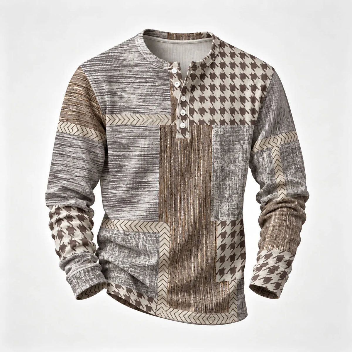 Men's Printed Henley-Neck Long-Sleeve Shirt