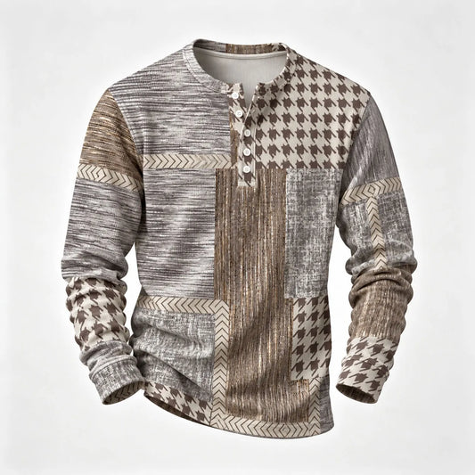 Men's Printed Henley-Neck Long-Sleeve Shirt
