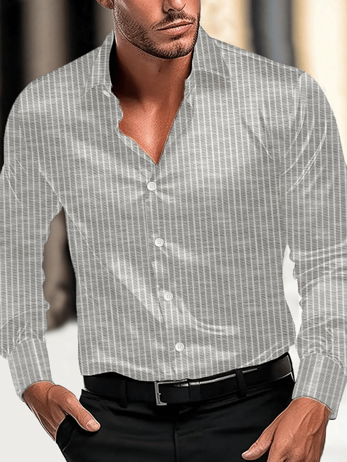 Men's Vintage Business Casual Printed Satin Long Sleeve Shirt