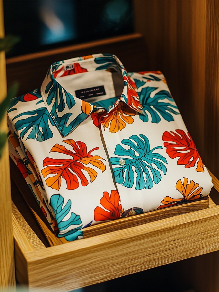Men's Satin Luxe Hawaiian Print Short Sleeve Button Shirt