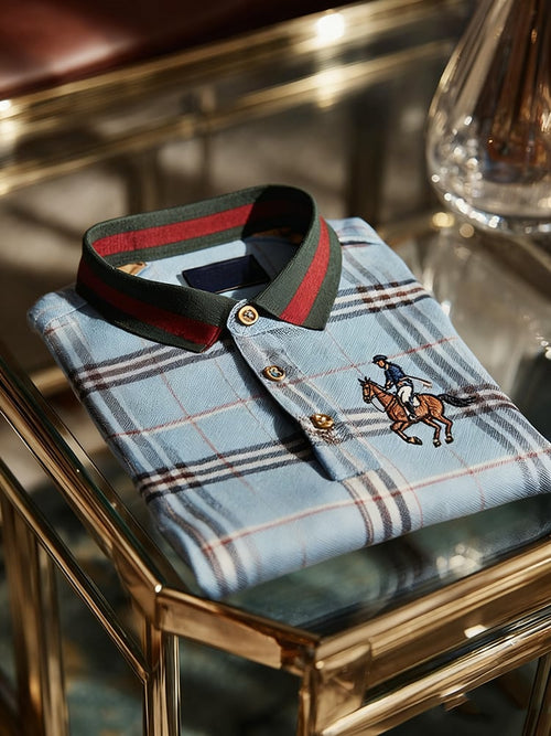 Men's Retro Business Print Long Sleeve Polo Shirt
