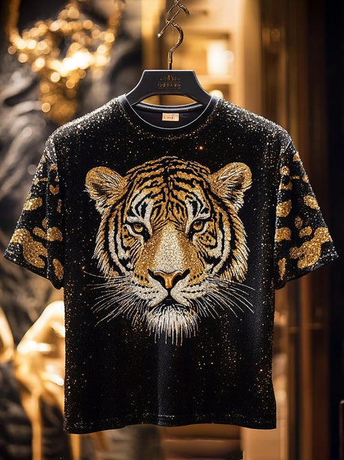 Men's Tiger Sequin Business Print Short Sleeve T-Shirt