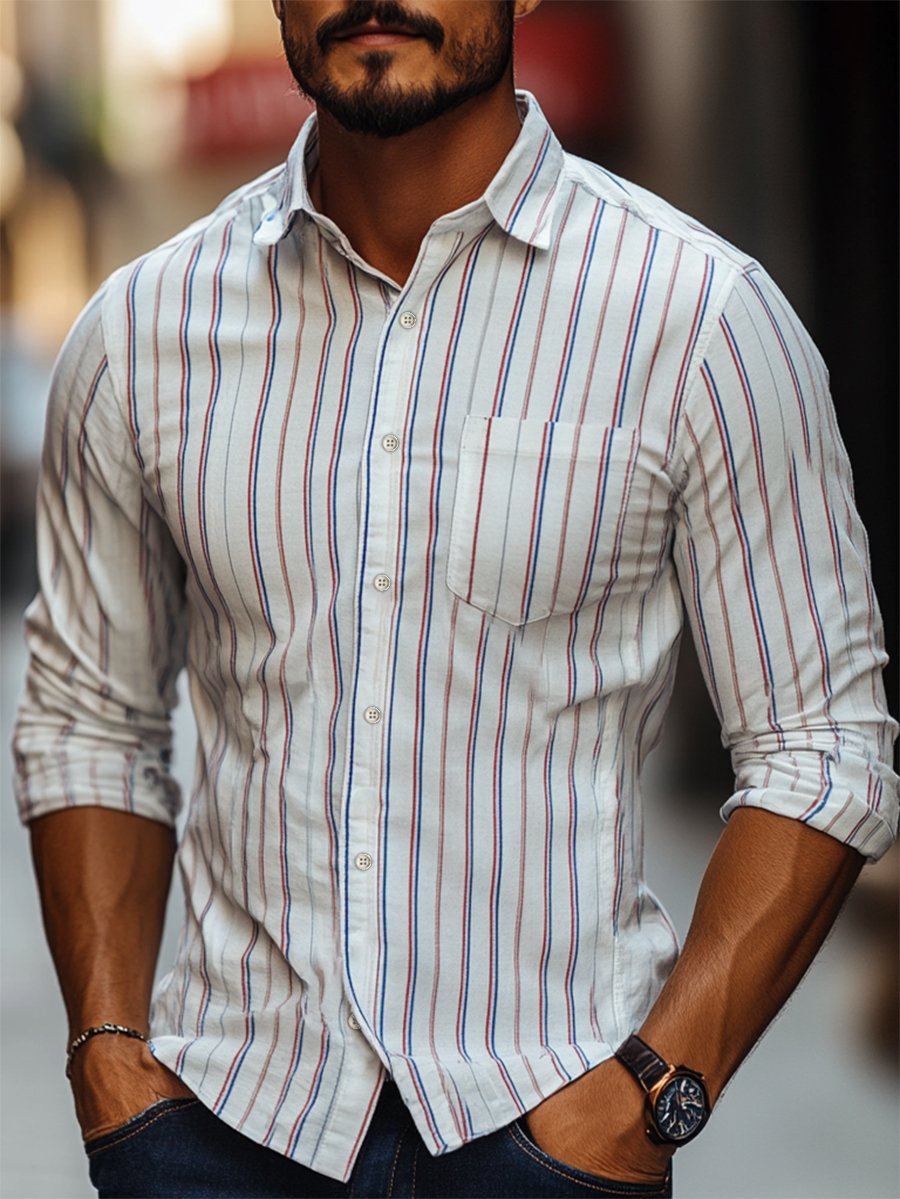 Men's Casual Striped Long Sleeve Shirt