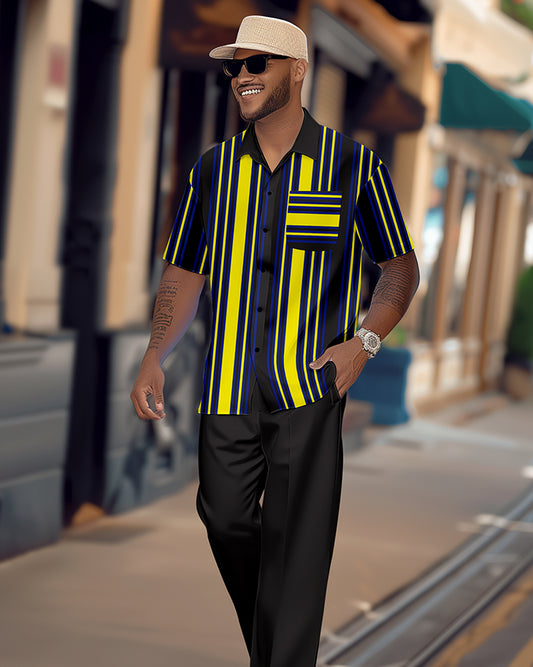Men's retro colorblock short-sleeved shirt walking Suit 1684