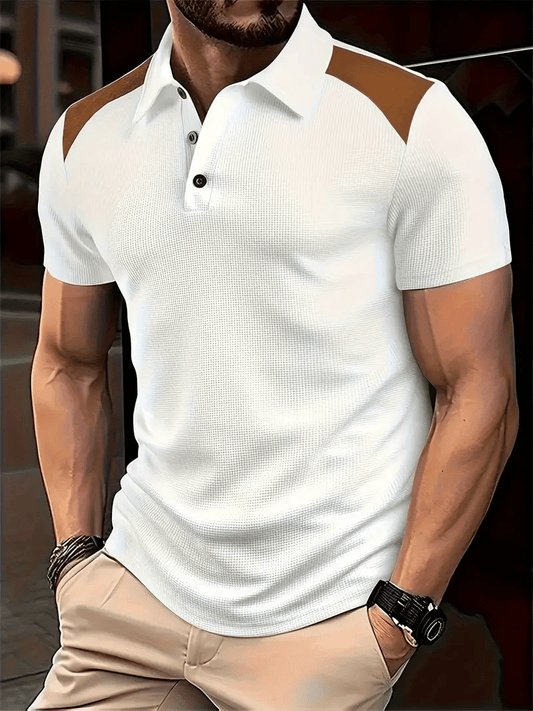Men's Classic Business Logo Button Short Sleeve Polo Shirt