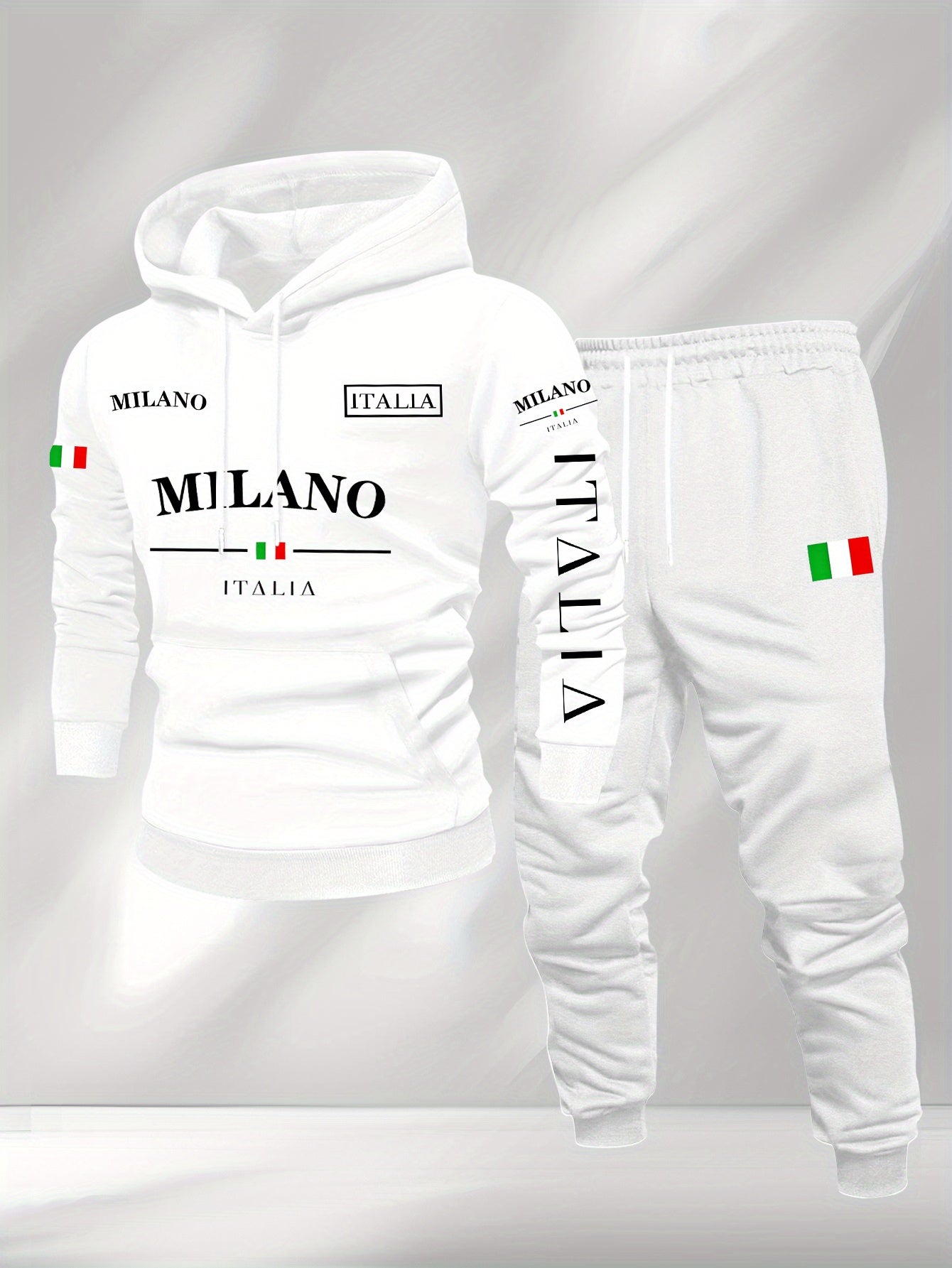 Men's Casual Color Matching Printed Hoodies Long Sleeved Sweatshirts & Sweatpants Two-Piece Set