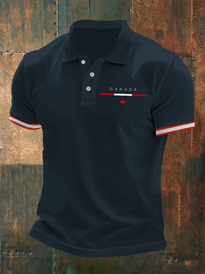 Men's Canadian Flag Print Polo Shirt