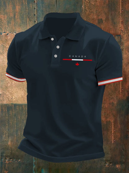 Men's Canadian Flag Print Polo Shirt