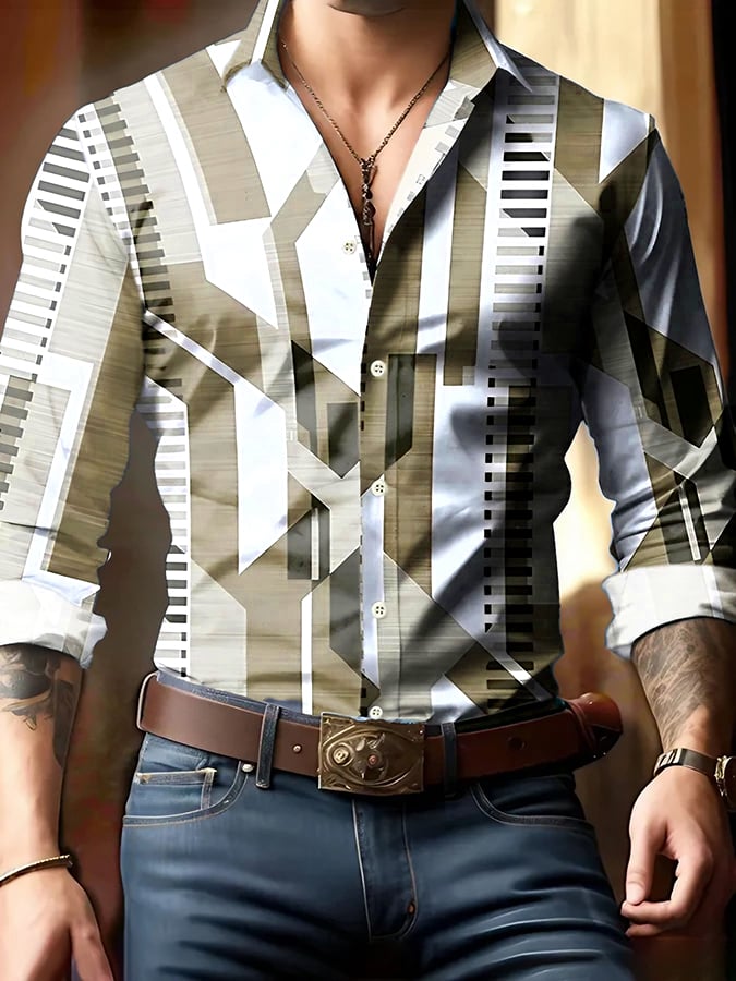 Men's Geometric Print Business Shirt