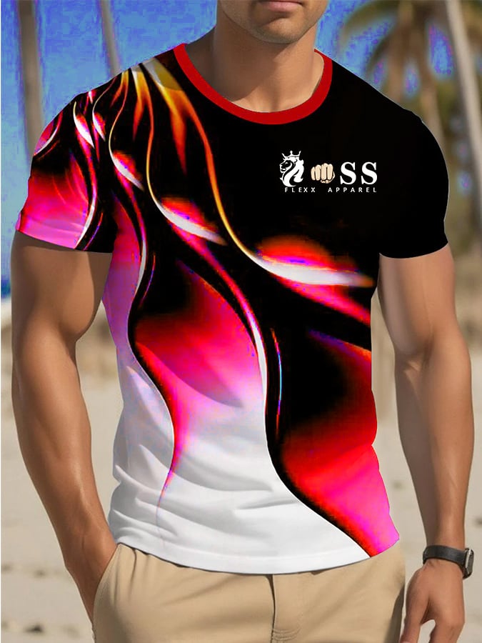 Men's Retro Lettering Printed Crew Neck T-Shirt