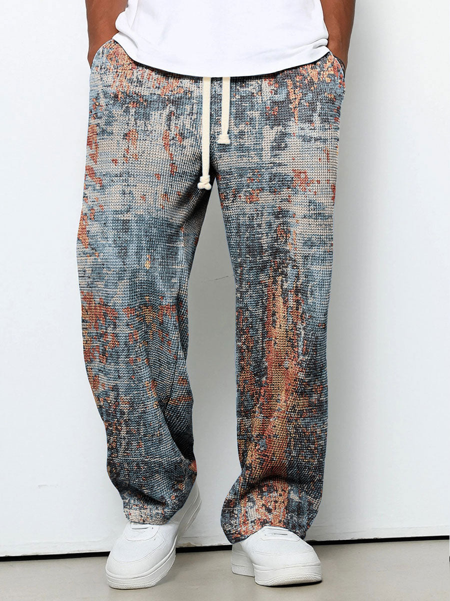 Men's Geometric Gradient Art Printed Waffle Casual Pants