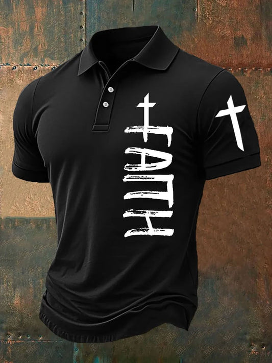 Men's Faith Cross Print Polo Shirt