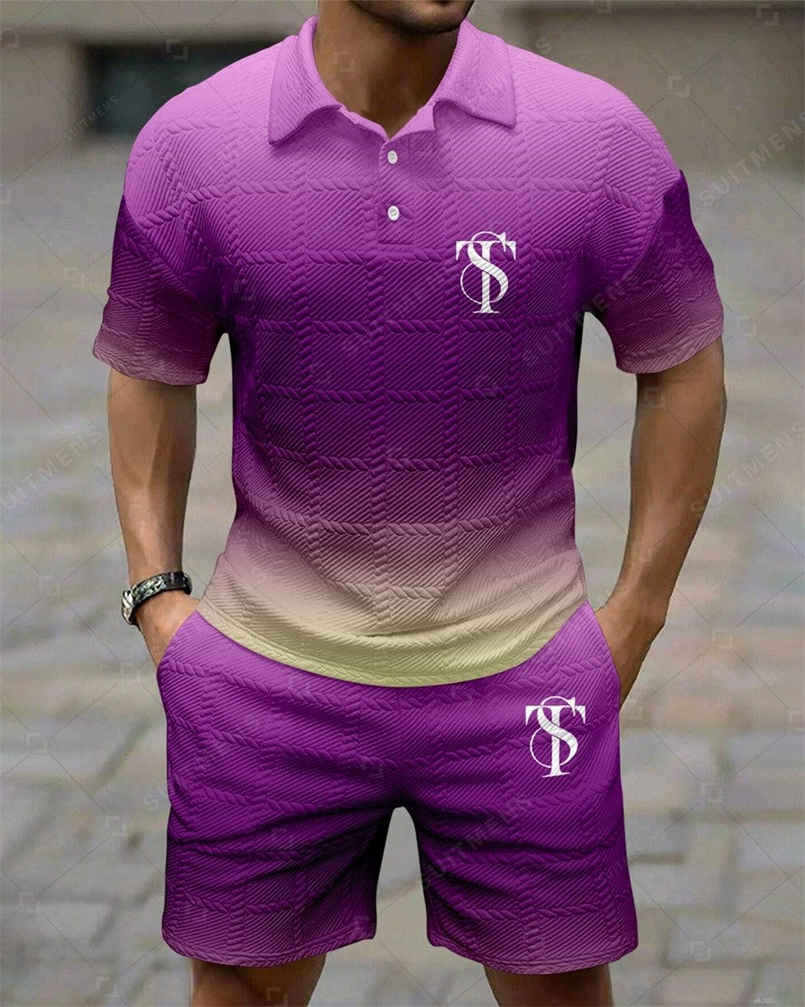 Men's Simple Textured Summer Polo Shirt Set 252