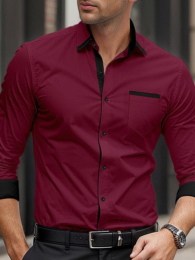 Men's Business Casual Printed Long Sleeve Shirt