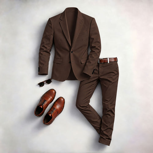Men's Solid-Color Two-Piece Suit Set (Jacket and Pants)