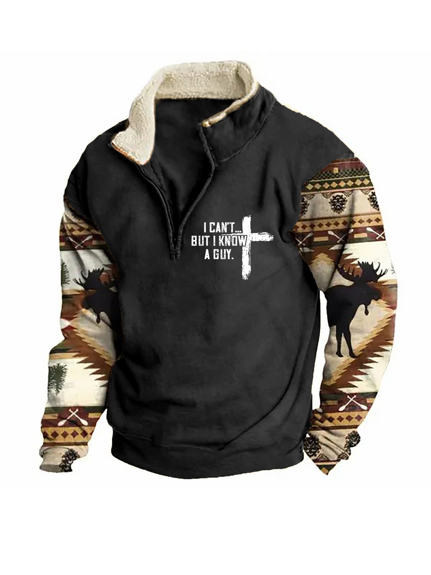 Men's I Can't But I Know A Guy Zip Colorblock Stand Collar Sweatshirt