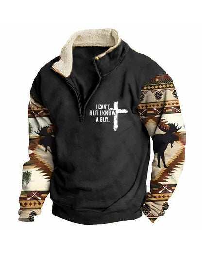 Men's I Can't But I Know A Guy Zip Colorblock Stand Collar Sweatshirt