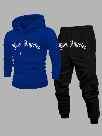 Men's Casual Color Matching Hoodies Long Sleeved Sweatshirts & Sweatpants Two-Piece Set