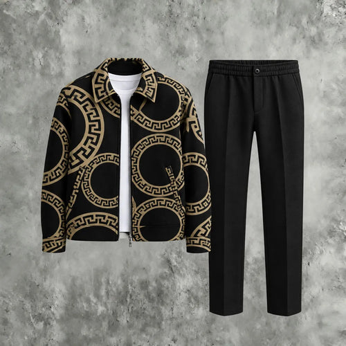 Men's Baroque-Style Chain-Print Sweatshirt and Pants Two-Piece Set
