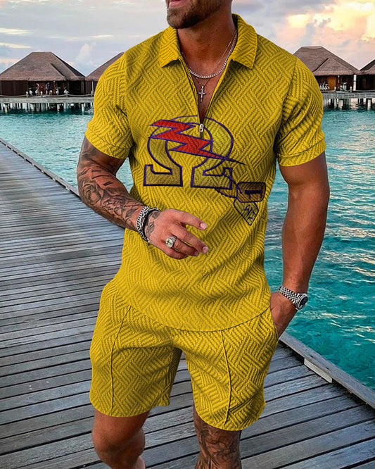 Men's Casual Print Polo Shirt Two Piece