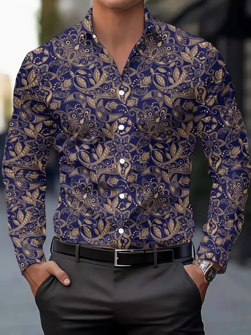 Men's Street Style Business Casual Printed Long Sleeve Shirt