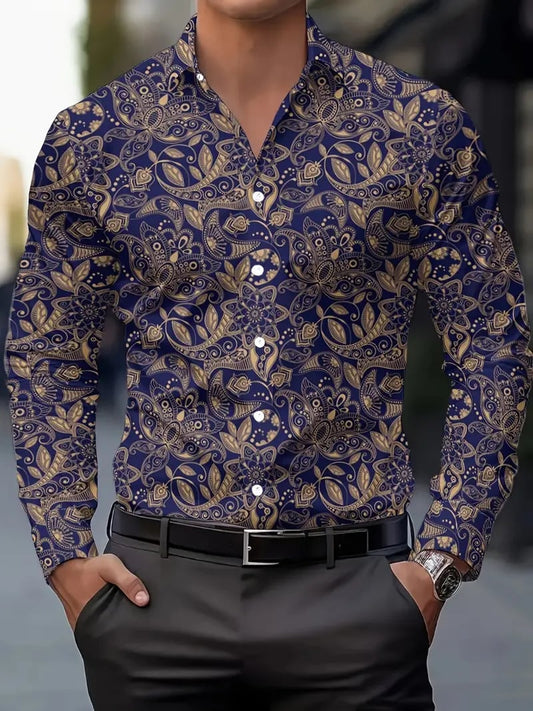 Men's Street Style Business Casual Printed Long Sleeve Shirt