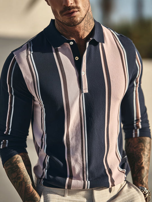 Men's Business Casual Artistic Button Long Sleeve Polo Shirt