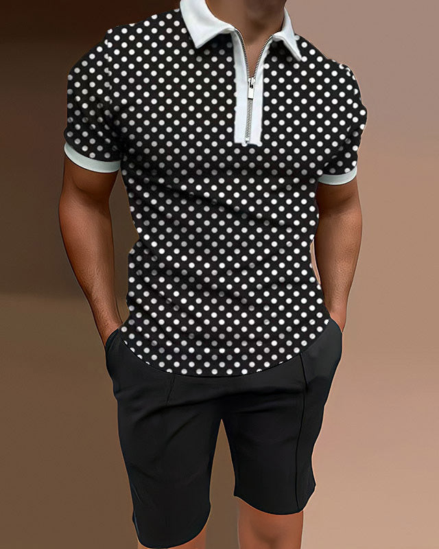 men's polo shirt casual stitching two-piece set