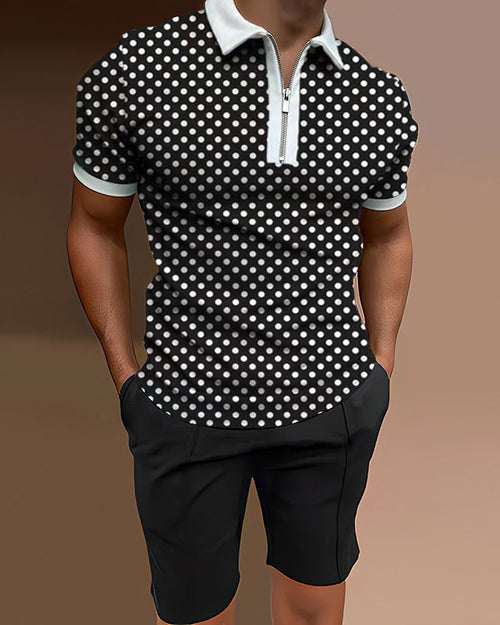 men's polo shirt casual stitching two-piece set